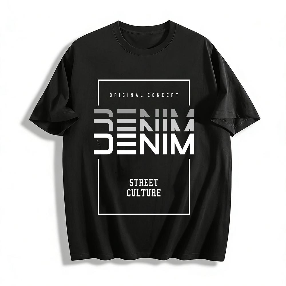 

Trendy RENIIM Letter Print Casual Loose Crewneck Top Pure cotton T-shirt XXS