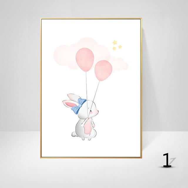 

Современный мультяшный розовый воздушный шар, животное, кролик, жираф, Северный европейский стиль, декоративное искусство для комнаты, подвесная картина, холст, живопись 21*30cm