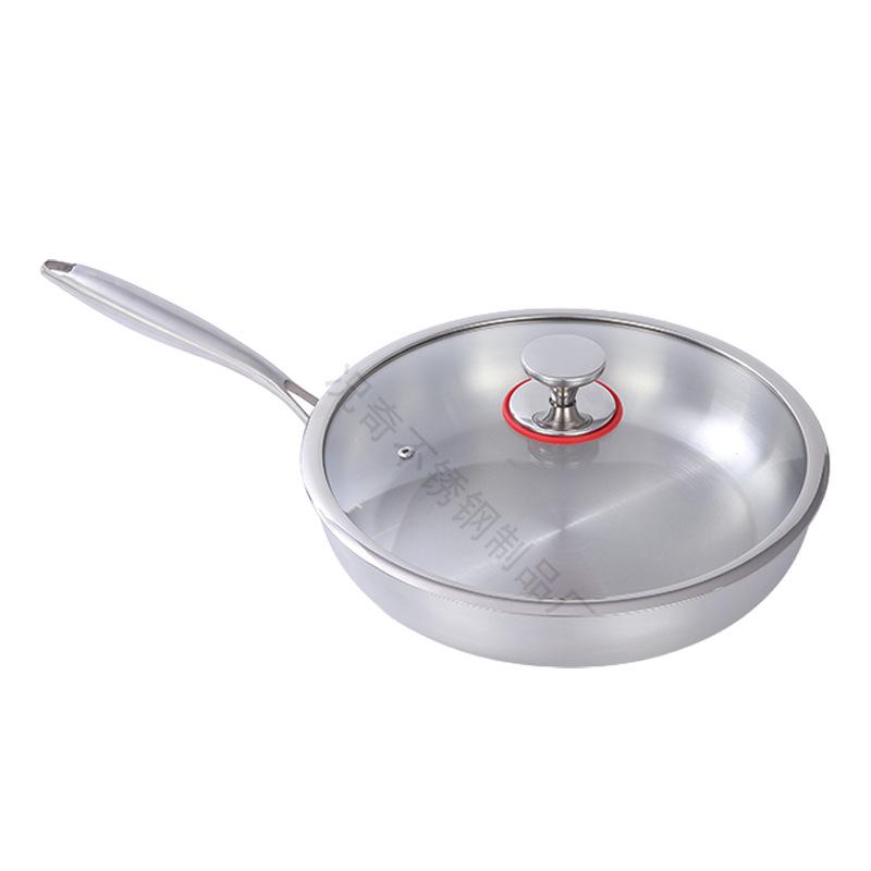 304 Stainless Steel Non-Stick Wok - Flat-Bottomed, No Coating, Low-Smoke, Three-Layer Cookware