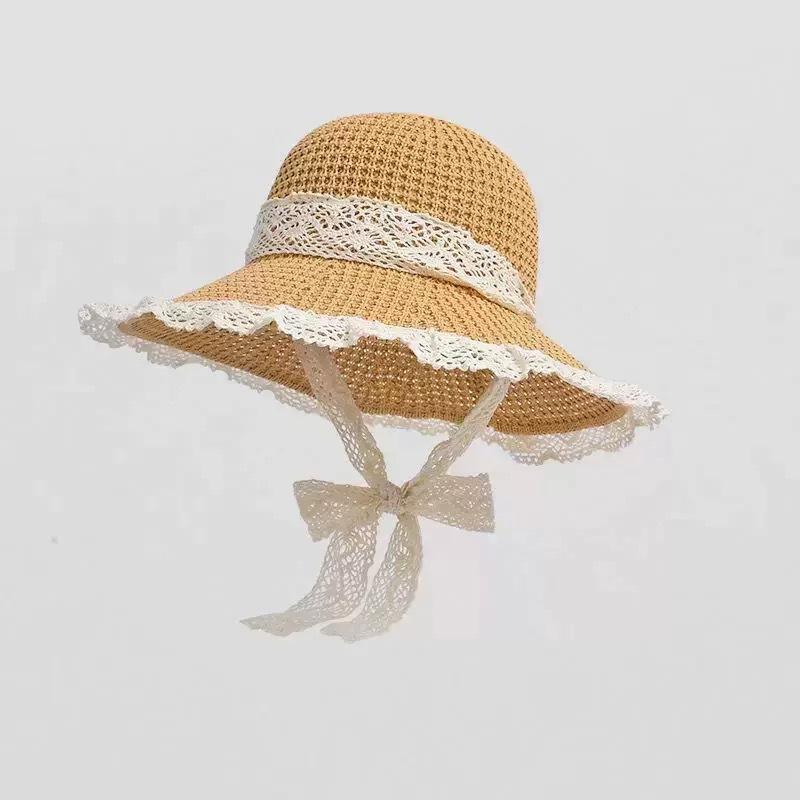 Flat-top straw hat women's straw top hat, new summer big-brimmed sun hat, seaside vacation sun hat