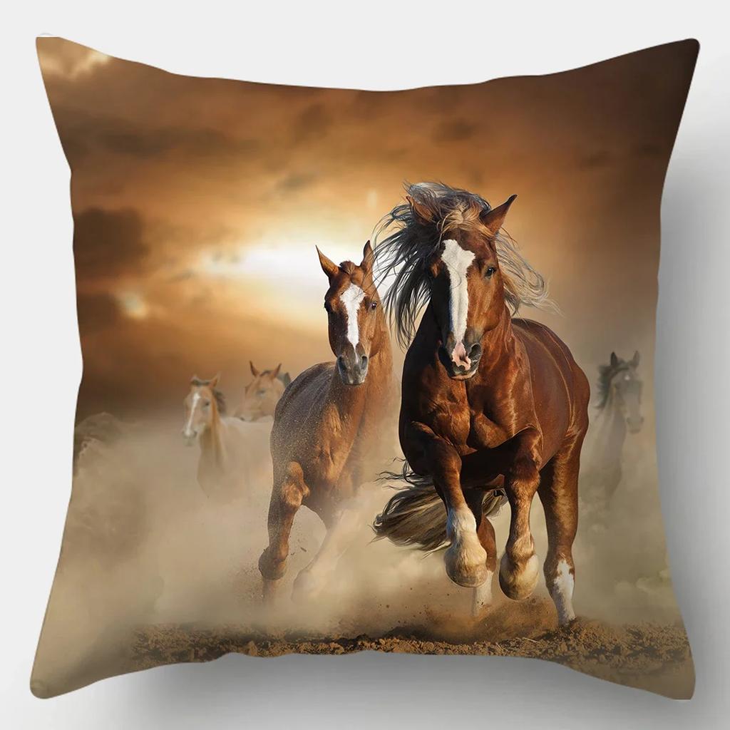 45x45cm Kissenbezug Heimdeko Kissenbezüge Sofa Schlafzimmer Wildtier Kissenbezug Kissen Löwe Pferd Tiger Kissenbezug