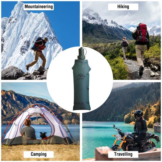 500ML Sports Soft Water Bottle Leakproof Safe No Odor Food Grade Thick Foldable Portable Mountaineering Cycling Camping Traveling Water Bottle