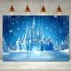 Winter Wonderland Christmas Background - A blue ice castle with snowflakes perfect for holiday parties and outdoor decorations.