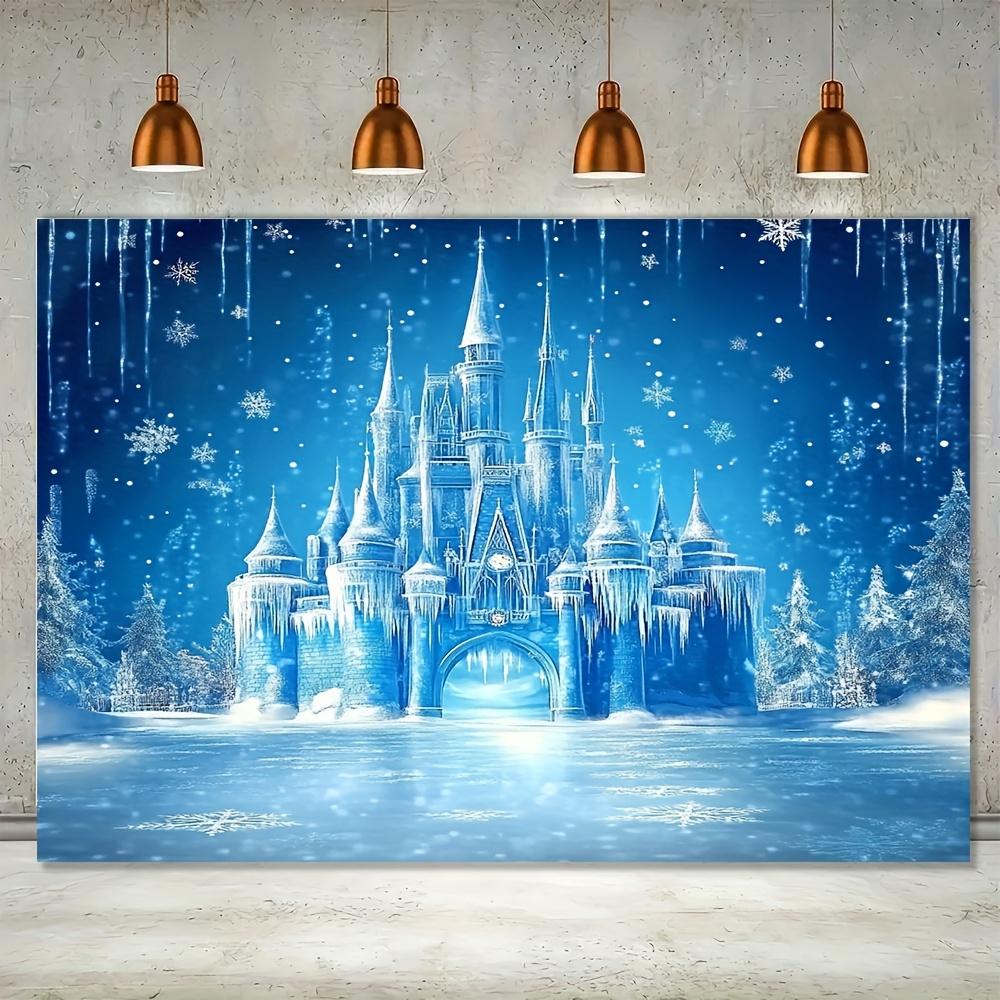 Winter Wonderland Christmas Background - A blue ice castle with snowflakes perfect for holiday parties and outdoor decorations.