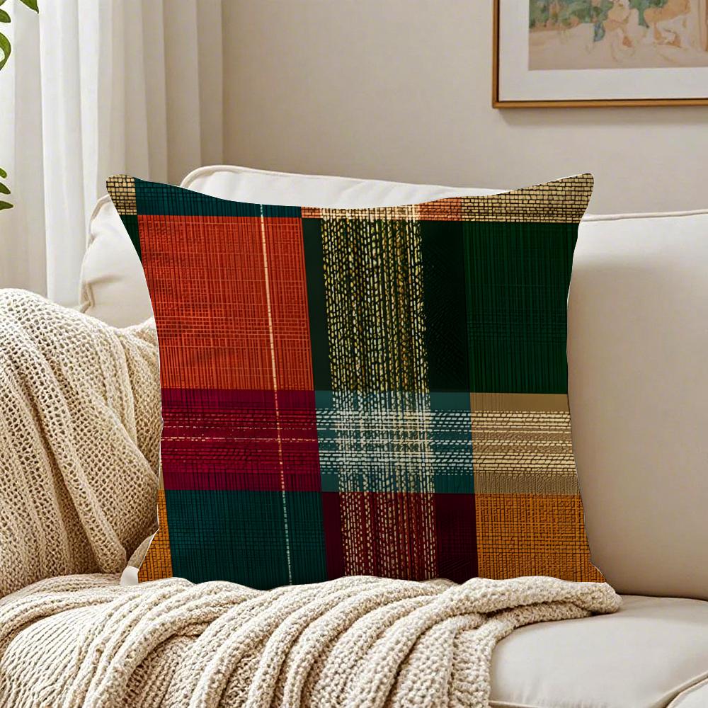 Plaid Leopard Print Textures Pillow Cushion Cover Linen Pillowcase Soft For Sofa Bed Home Room Decor