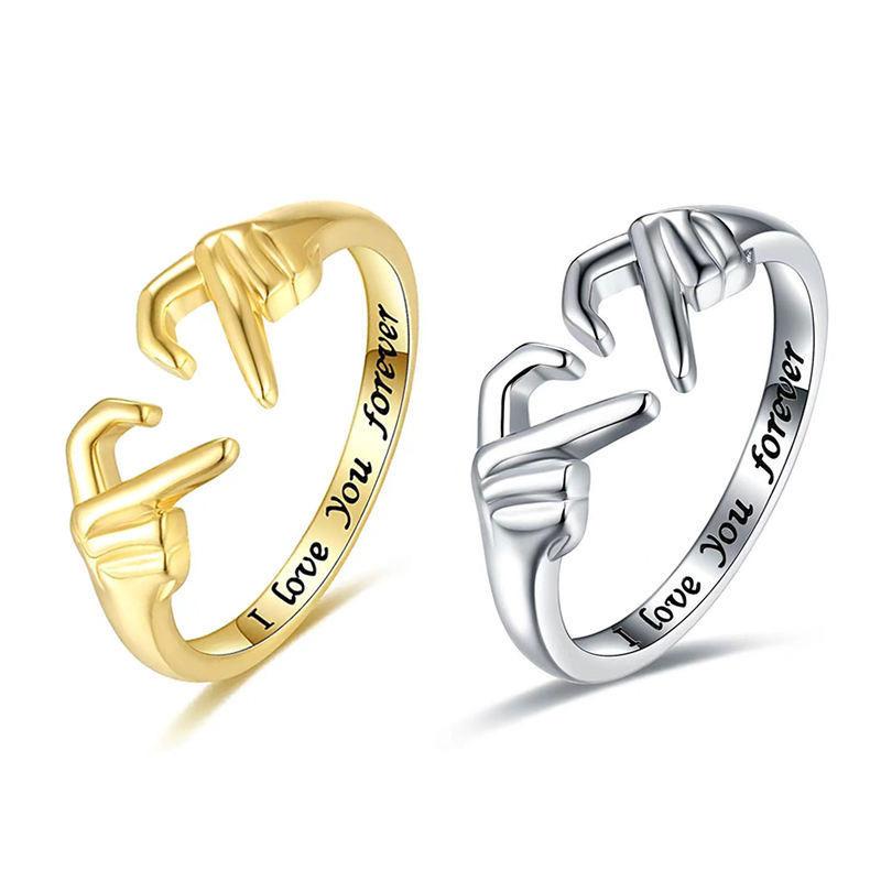 Creative Love Hug Two Hands Diamond Ring Women's Opening Adjustable Ring Heart-warming Gift Jewelry