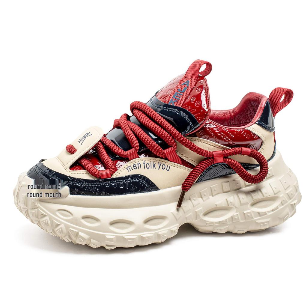 Men's Spring Low-Top Thick-Soled Height-Boost Dad Shoes Trendy Leather Casual Sneakers