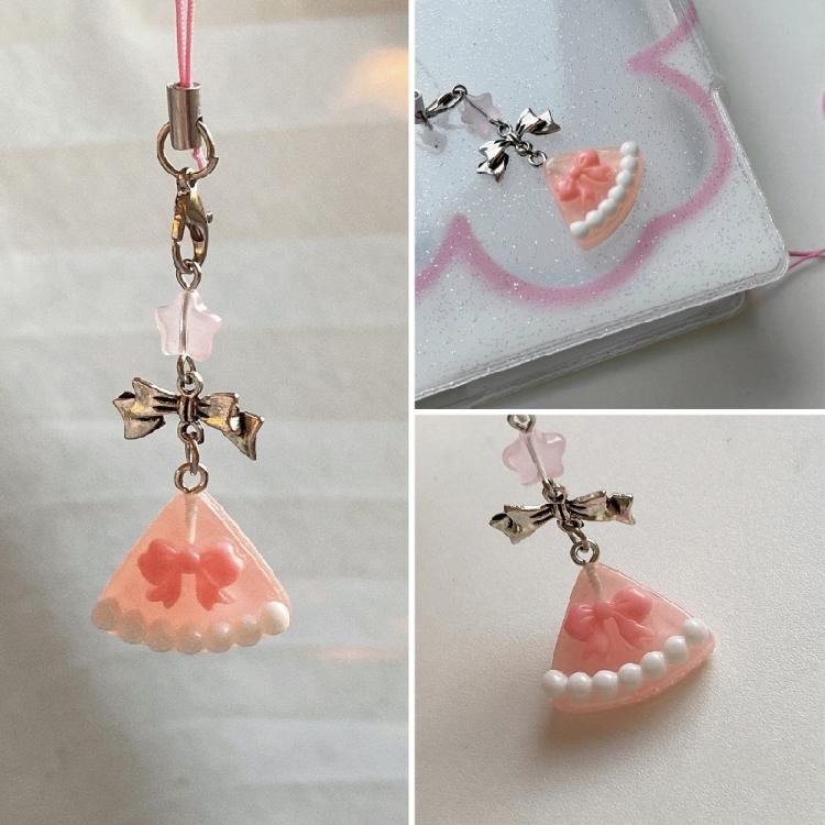 Youthful Bowknot Cake Phone Pendant Elegant Bowknot and Cake Smartphone Chain Unique Phone Charm Bag Hanging Decors