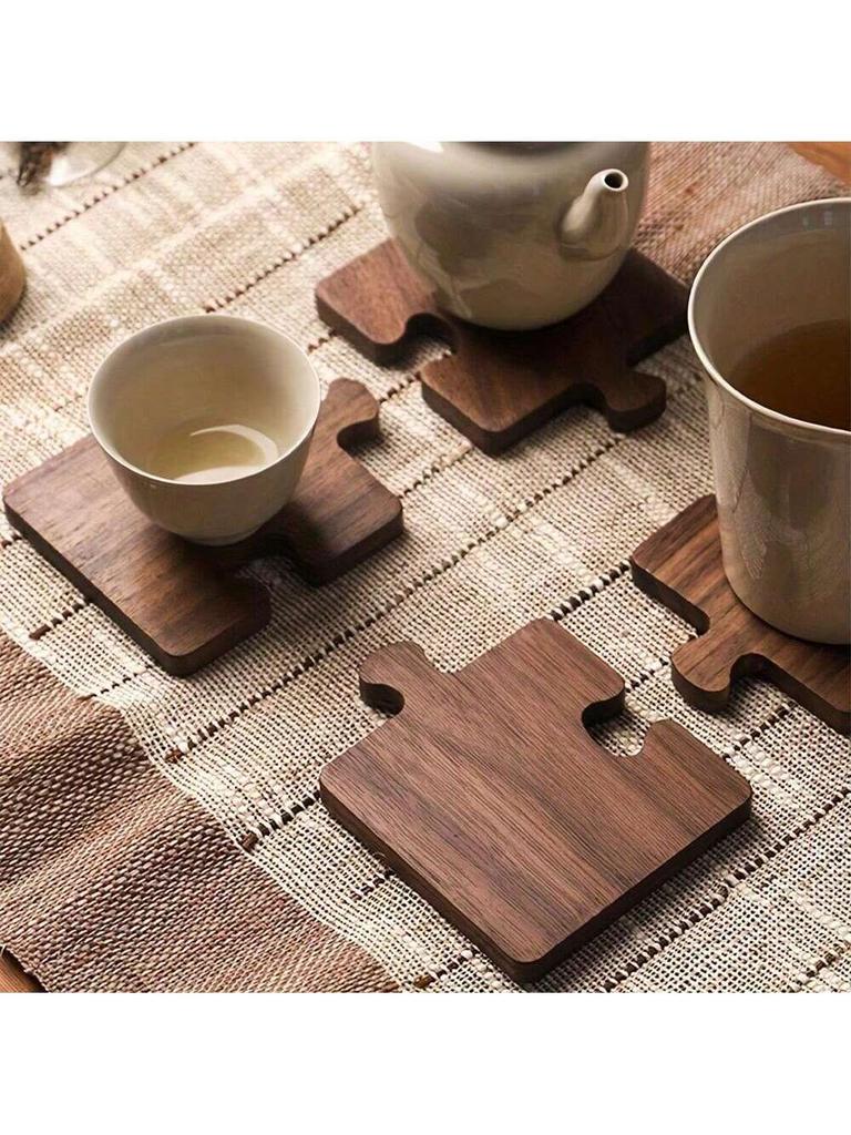 1pc wooden puzzle shaped coaster, solid wood insulation pad, suitable for coffee, tea cups, cups - natural wood beverage.