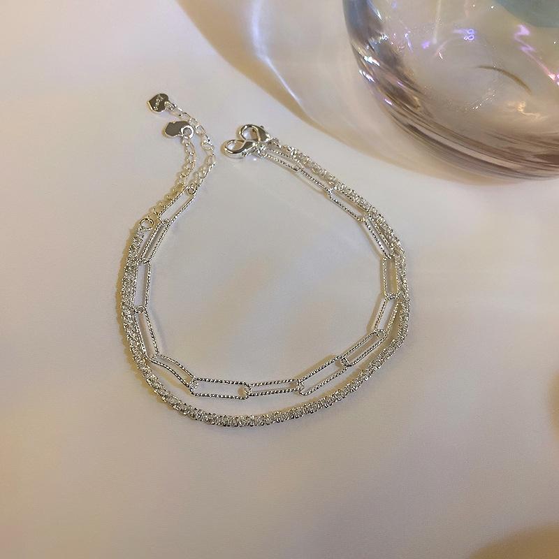 iF ME 2pcs/set Fashion Double Silver Glitter Bracelet Heart-shaped Pendant Bangles Accessories Women