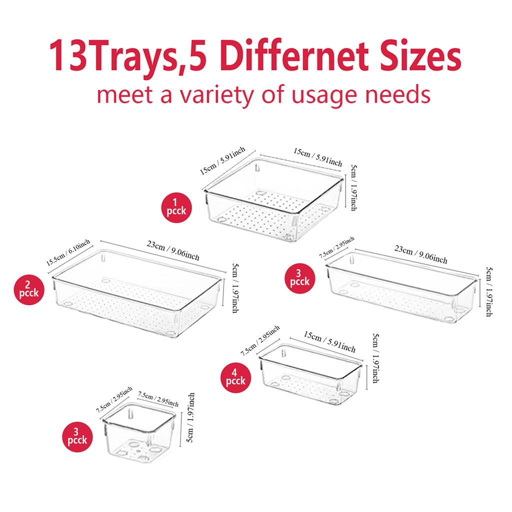 Makeup Organizer Drawer Divider Clear Storage Box Stackable Cosmetic Tray Vanity Sorting Bins Set for Bathroom Desk Jewelry