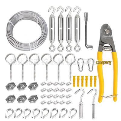3mm Stainless Steel Wire Rope Suspension Kit for Outdoor Garden Railing with Carabiner and Tensioner