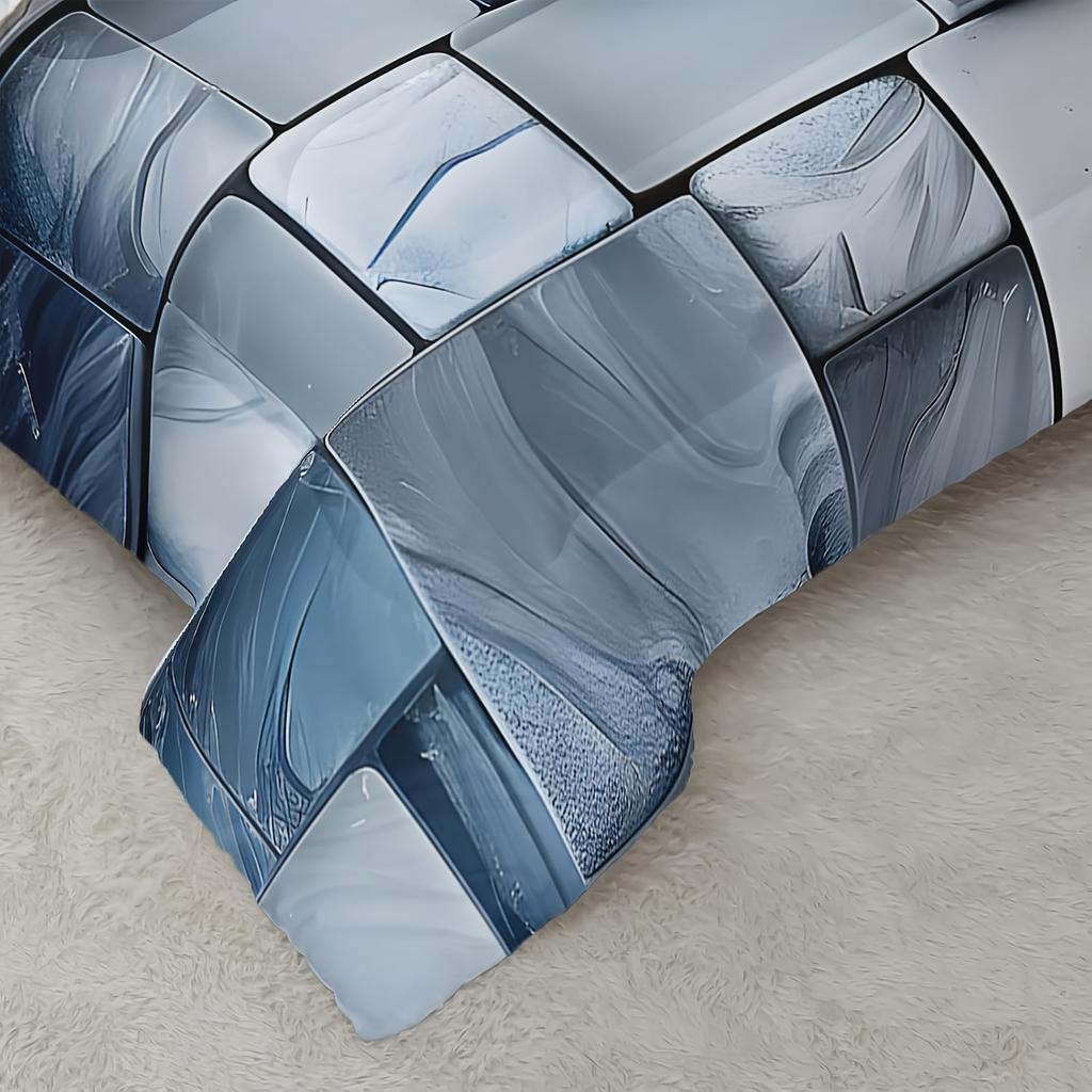 Blue Gray Checkered Comforter Set 3D Grid Bedding Sets 3PCS Ultra-Soft Lightweight Microfiber 1 Comforter With 2 Pillowcases