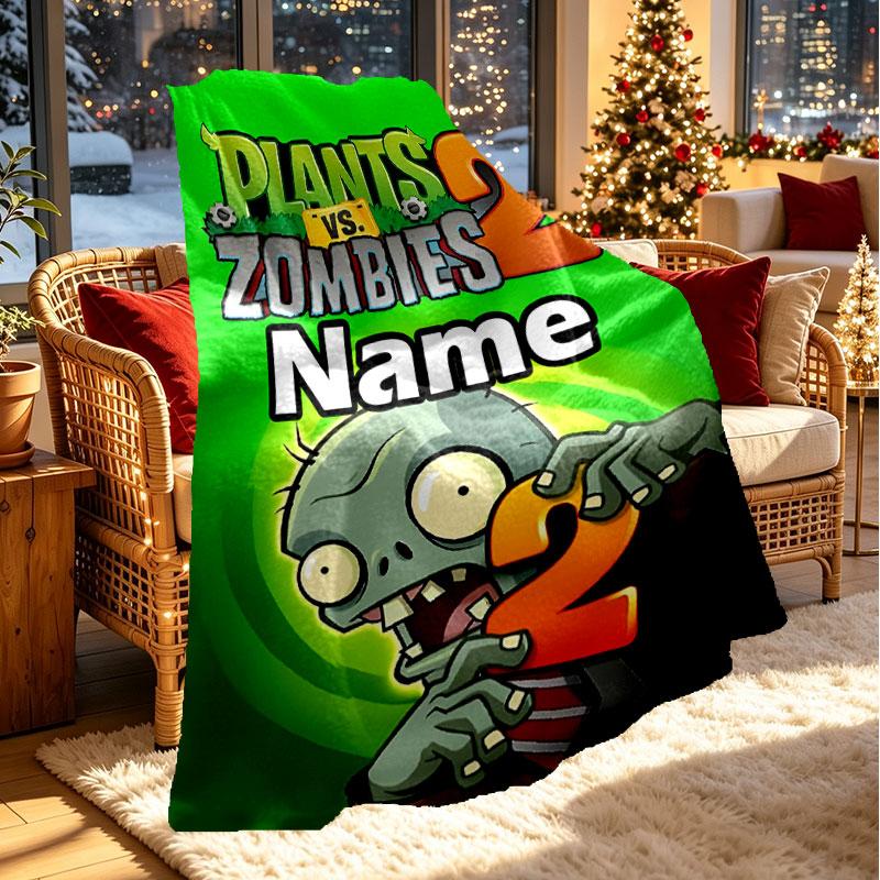 Custom Name Personalized Plants vs. Zombies Print Blanket, Home Decor, Bedroom, Sofa, Camping, Couch, Gifts for Birthday Christmas