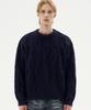 TRILLION Washable Big Cable Oversized Crew Neck Knit [Navy]