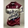 Faith Over Sight" Men's Christian Short-Sleeve Lapel Polo Shirt with Letter Graphic and Color Block Design, Casual Daily Top