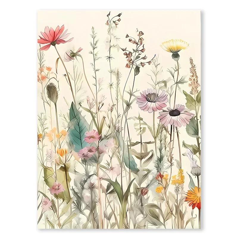 Modern Wild Flowers Leaves Botanical Nature Posters Watercolor Canvas Painting Living Room Bedroom Wall Art Pictures Home Decor