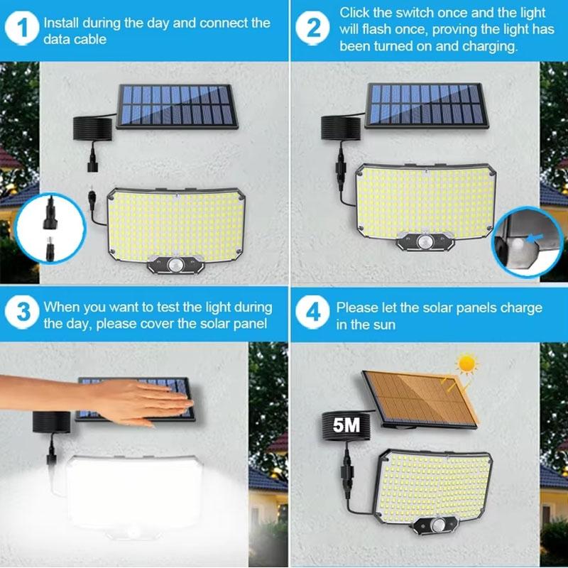 Outdoor Solar Wall Lights Motion Sensor Light 234LED Security Light Waterproof Wide Angle Remote Control Wall Shed Garden Light