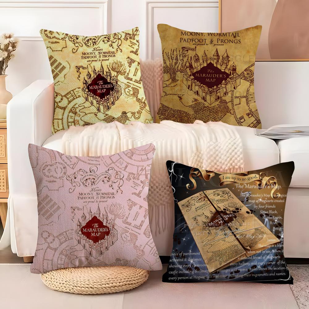 Housse de coussin Magique Carte des Maraudeurs Harry Potter Confort Élégant Soie Canapé Lit Fermeture Éclair Invisible