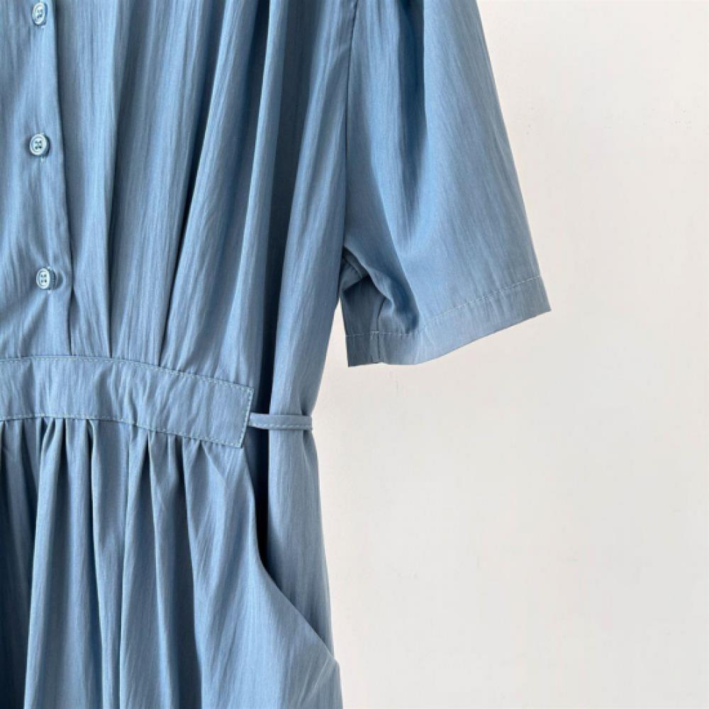 New ArriVals Open Run Women V Neck Button Blue Large Strap Summer Long Dress