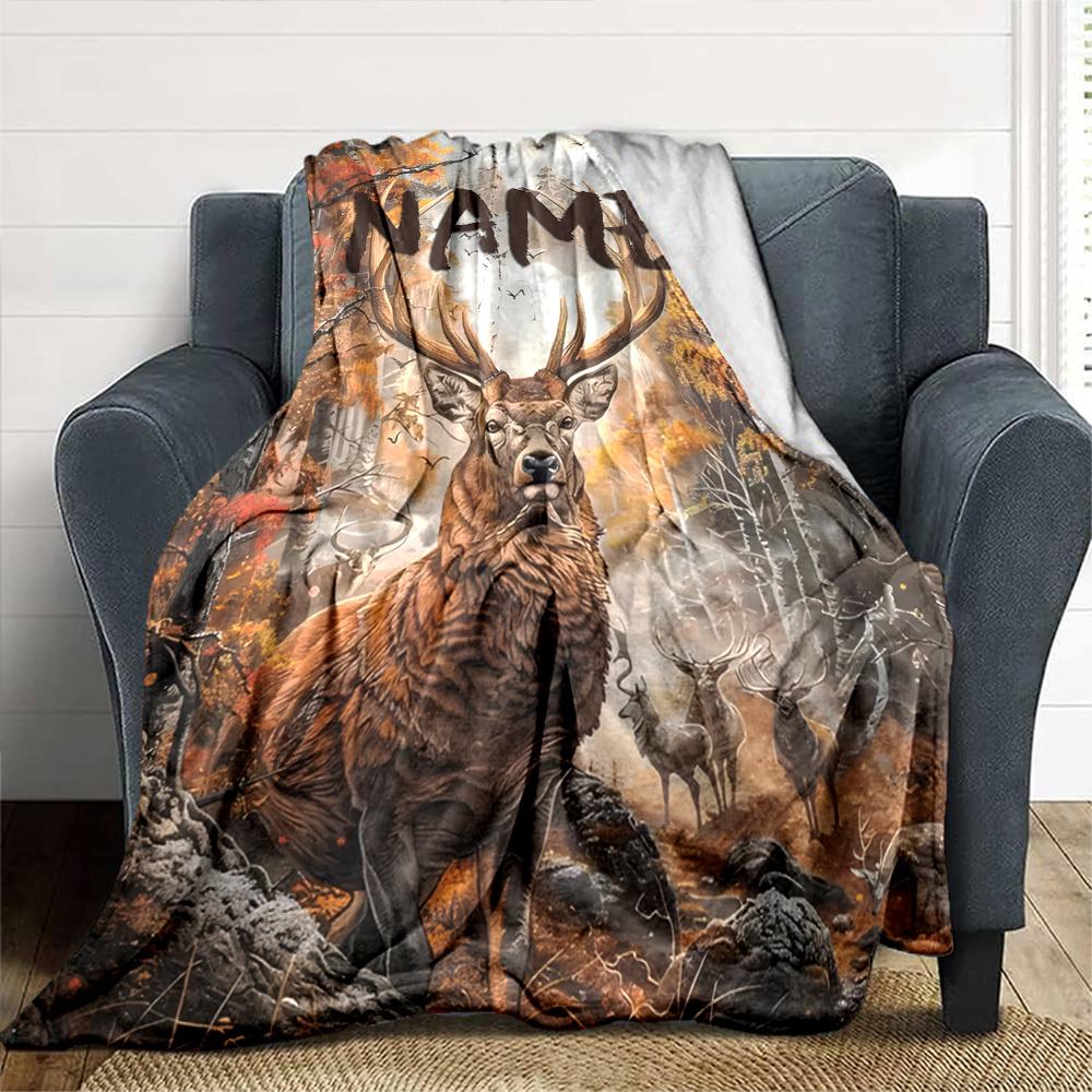 Autumn Forest Stag Majesty Throw Customizable Blanket Personalized Name Warmthful Decor Throw For Sofa Couch Office Bed Picnics Ideal For All Seasons