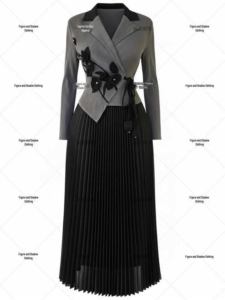 Miyaki Plus Size Pleated Long-Sleeve Dress - Slimming Middle Eastern Style with Faux Two-Piece Design