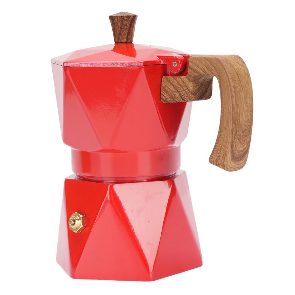 Italian Coffee Maker Aluminum Dual Valve 2 Cup 3D Stovetop Coffee Maker Pot for Cuban Cafe Brewing Home Camping Red