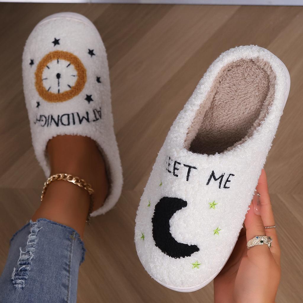 New Winter Cotton Slippers Lamb Wool Neutral Slippers Home Moon Clock Warm Indoor Comfort