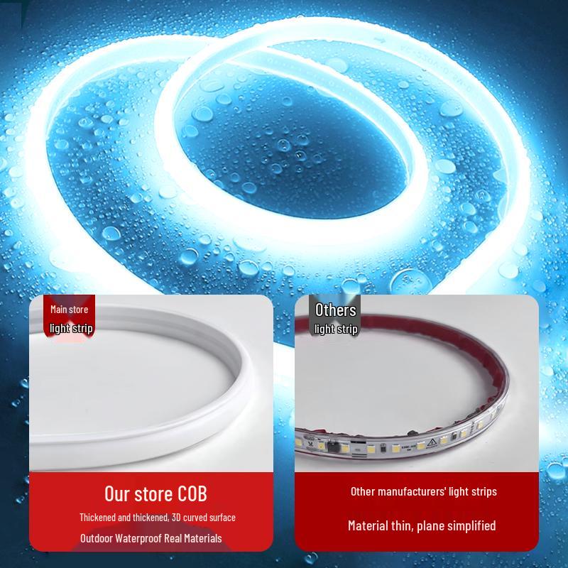 220V Outdoor Waterproof LED Strip Light, COB Linear Soft Light for Living Room Ceiling, High Brightness Ambient Lighting