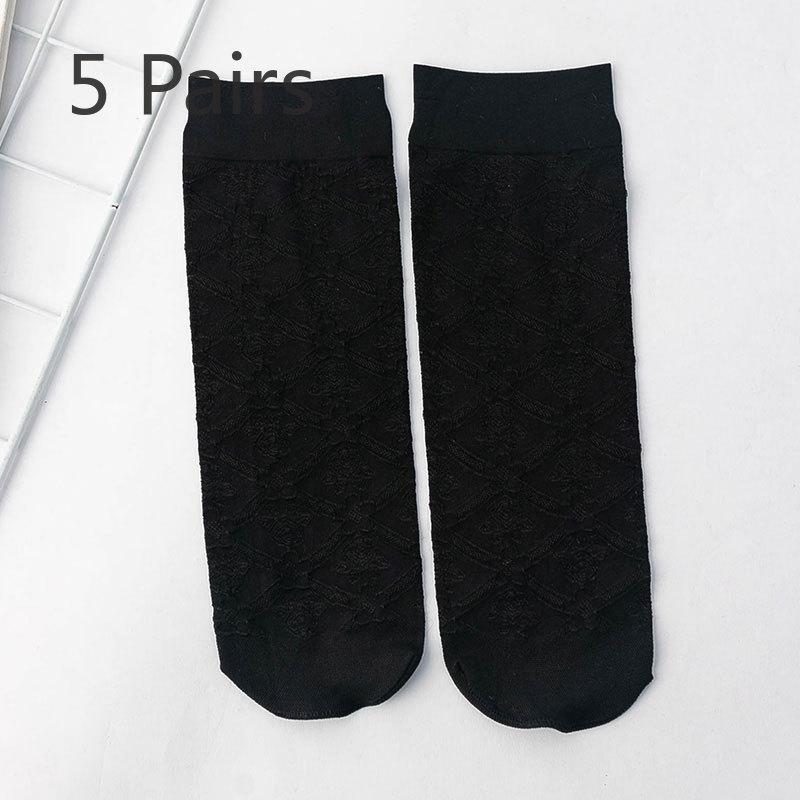 

5 пар качественных коротких носков с вышивкой и свободной резинкой для женщин, подходят для всех сезонов, долговечные, прочные, противоскользящие. 5 pairs чёрный