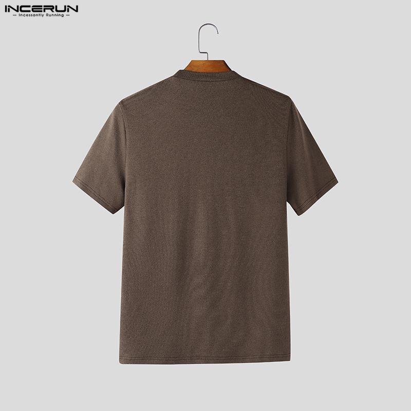 INCERUN Herren Rundhals Kurzarm Einfarbig Lässig Enganliegend T-Shirts Oberteile