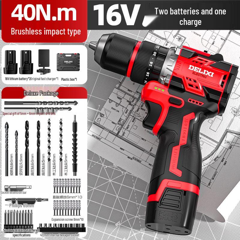 Delixi Brushless Rechargeable Lithium Impact Drill & Screwdriver: Multifunctional Handheld Electric Pistol Drill for Household Use