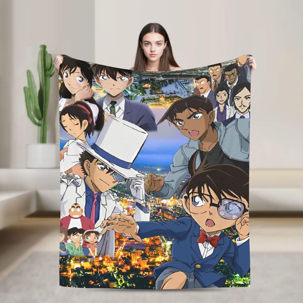 Vintage 90s Detective Conan Anime Blanket Kuroba Kaito Fuzzy Vintage Soft Throw Blankets Bedding Lounge Spring/Autumn Outdoor