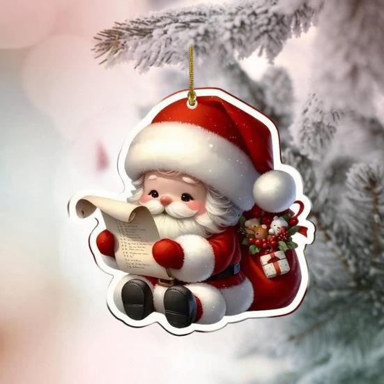 Christmas Santa Ornament 2D Acrylic Cartoon Santa Claus Xmas Tree Ornament for Holiday Tree Door Window Car Hanging Decor