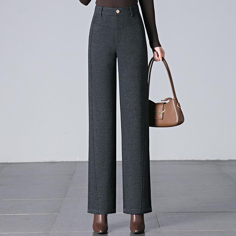 2024 Autumn/Winter Women's Loose Slimming Acetate Wool Pants - Extra Thick, Narrow to Wide Leg, for Middle-Aged Moms