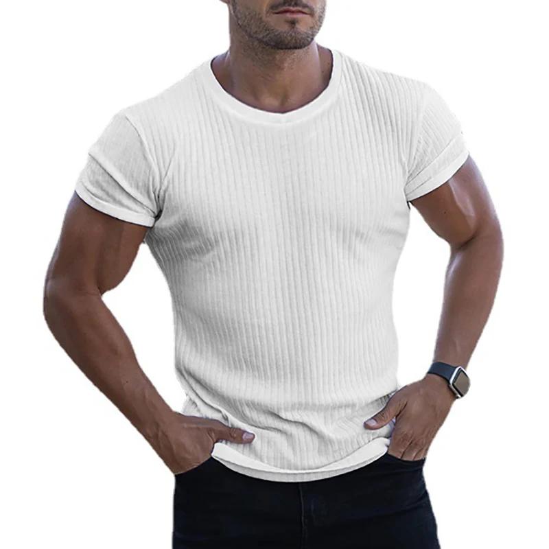 

Muscleguys Knitted Stripes Mens Running T-shirts Summer Sports Short Sleeve Tops Gym Bodybuilding Fitness Workout Slim Fit Fashion T Shirt M чорний