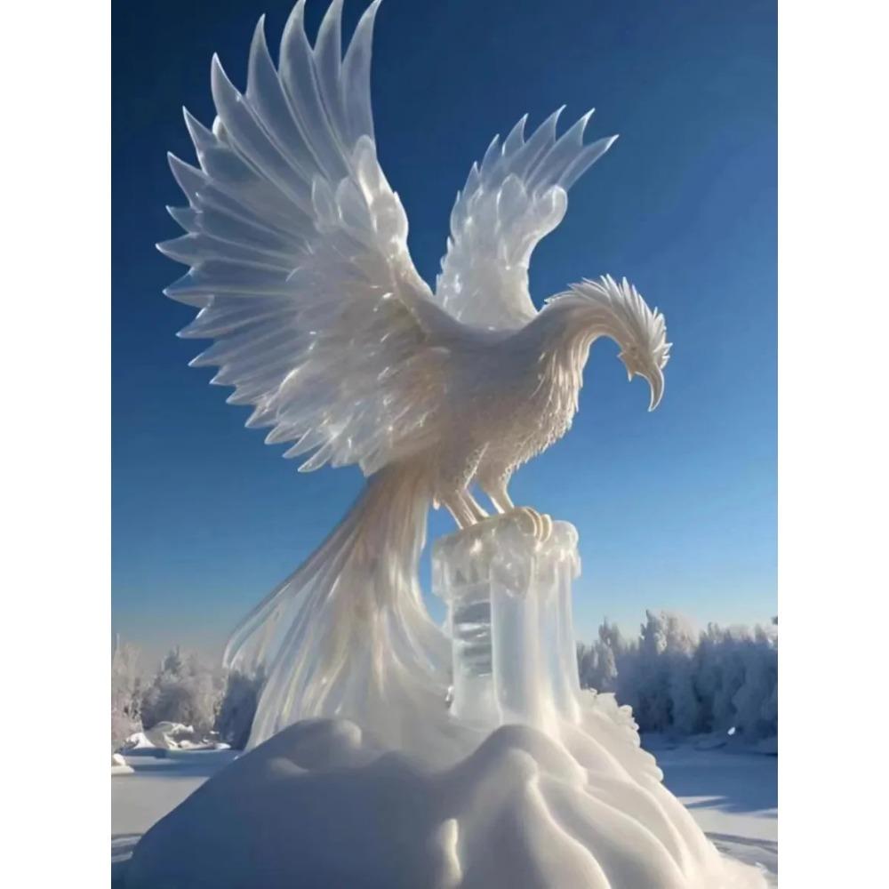 Diamantmaleri Full Drill Ice Skulptur Phoenix Rund Diamantmaleri Håndlaget Flower Fox Diy Diamond Mosaikkmaleri Hjemdekorasjon