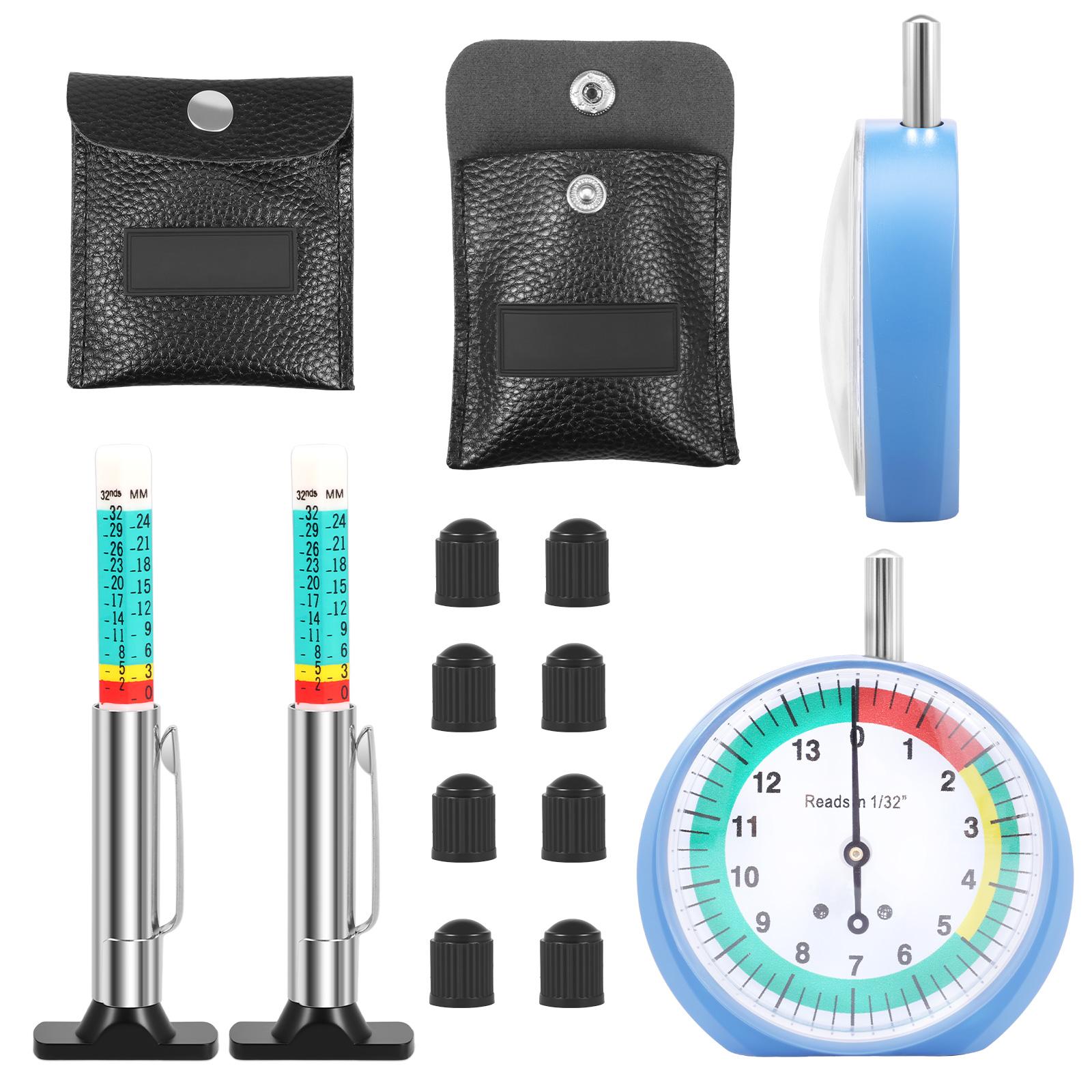 

4Pcs Tire Tread Depth Gauge Easy Read Dial Type Tire Tread Depth Measuring Tool Color Coded Tyre Gauge for Car Truck Trailer RV
