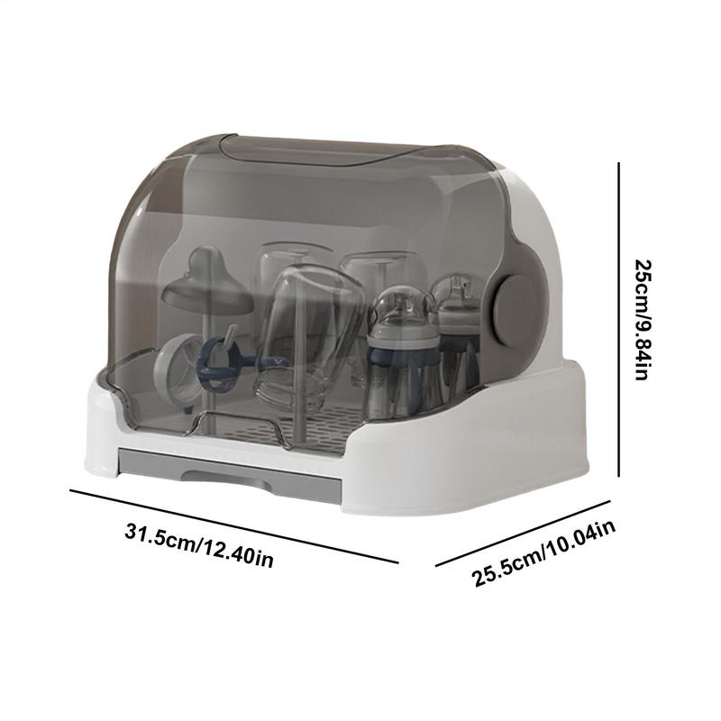 Portable Baby Bottle Drying Rack & Organizer - Dustproof Storage Container with Removable Drip Tray, Hygienic Feeding Accessorie