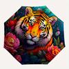 1pc Tiger Head & Flower Pattern Automatic Umbrella is Fashionable and Good-Looking, a Portable 3-Fold Umbrella, Suitable for Travel and Dail