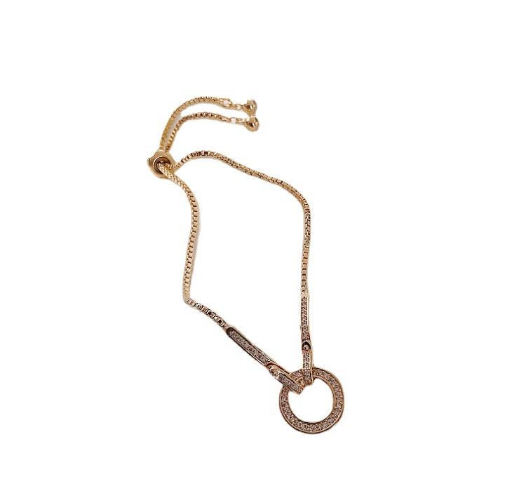 

Женский браслет с кольцом с бриллиантом Flash, корейское издание, простой студенческий персонализированный браслет, регулируемый браслет Tidal Network Red Wind 12.5-16 cm золотой