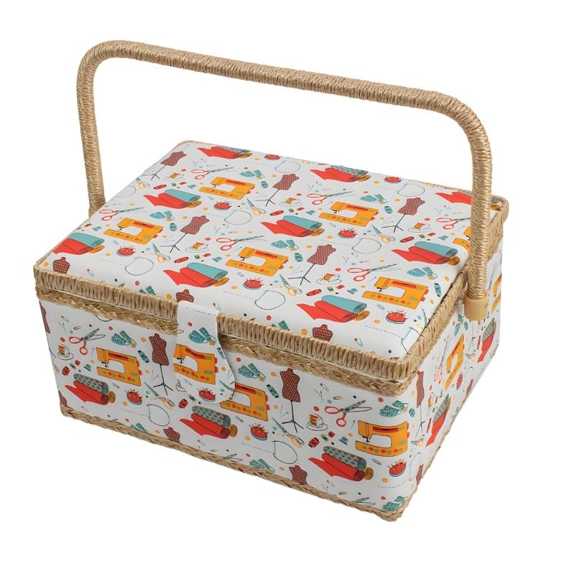 Large Capacity Fabric Sewing Box With Magnetic Closure And Adjustable Compartments For Crafting And Needlework Storage