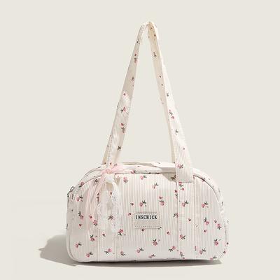Borsa da Sotto Braccio per Donna in Estate Ragazza Coreana Borsa Boston Grande Capacità Floreale Bianca Borsa a Spalla Singola Borsa a Spalla Singola