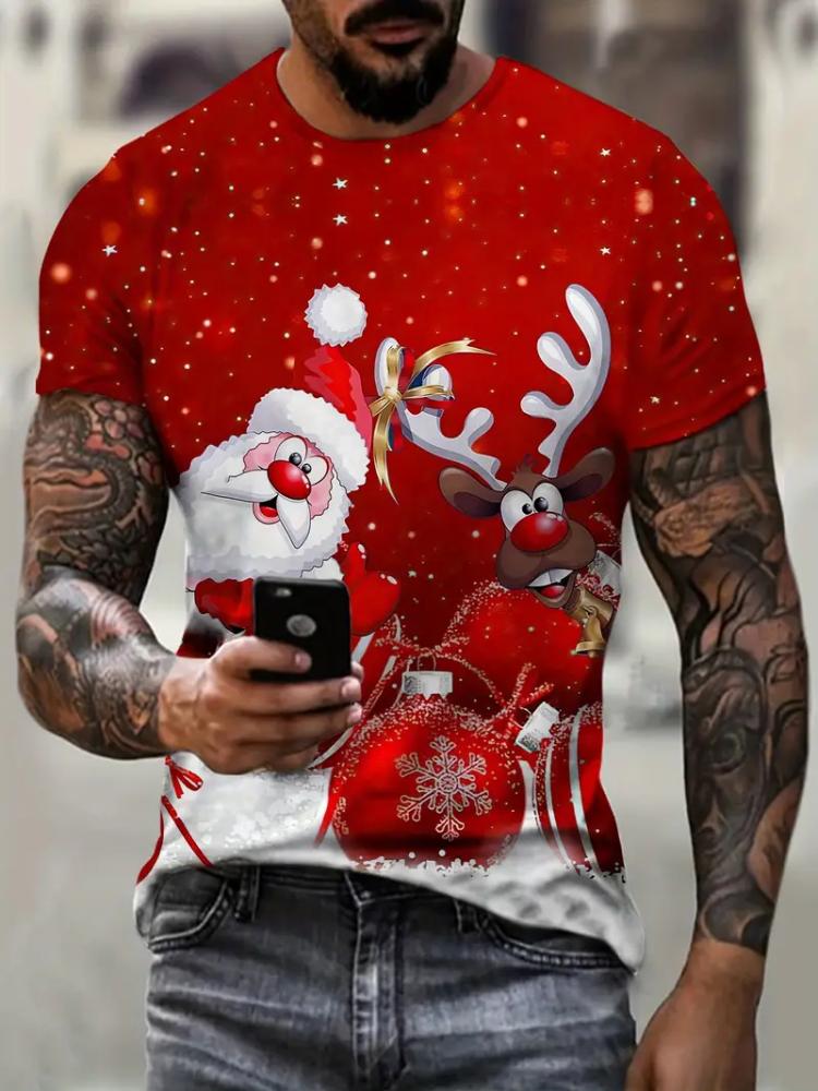 Men's Clothing Christmas Funny Shirt Short Sleeve Tee Shirt Men Tops Round Neck Santa Claus Tshirt Harajuku Loose Men T-Shirt