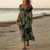 Summer Dress Women's Long Boho Beach Dress Elegant Maxi Dress V-Neck Short Sleeve Summer Tunic Dress Light Airy