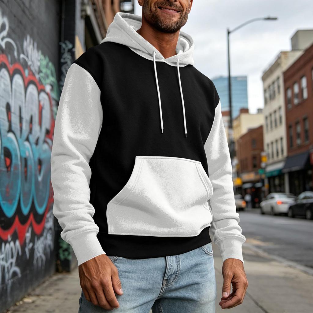 Felpa con cappuccio colorblock da uomo con tasche per un comfort casual e sportivo