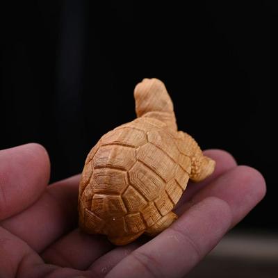 Wood Carving Longevity Small Animal Tortoise Sculptures and Figurines -Cypress Hand Carving Cute Home Room Office Decoration