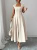 European & American Style Women's Square Neck Short Sleeve Long Dress