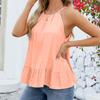 Spring Summer Women's Ruffle Hem Tank Top Sexy Halter Neck Tie Solid Color Camis