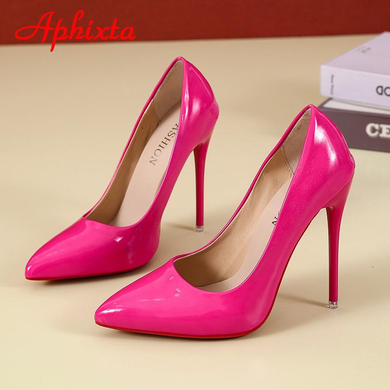 Aphixta 12cm Super High Thin Heels Pumps Women Shoes Pointed Toe Patent Leather Wedding Colorful Dress Stiletto Heel Shoes Woman